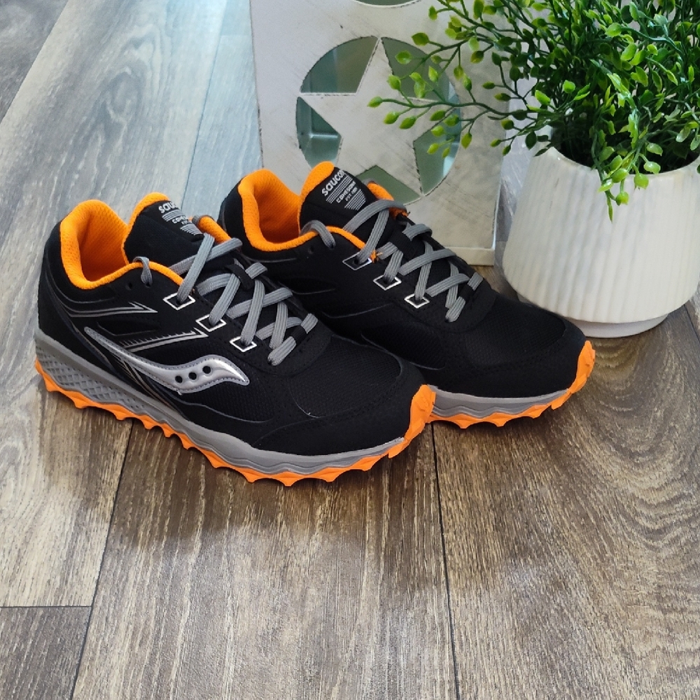 Saucony Black and Orange Athletic Shoes with Mesh Upper